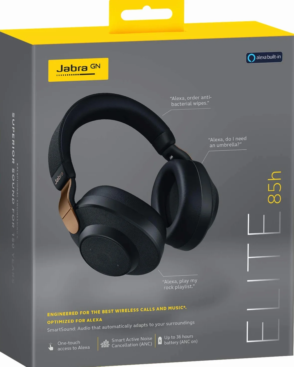 Jabra Elite 85h Amazon Edition - bezprzewodowe słuchawki na ucho z redukcją szumów i długą żywotnością baterii do rozmów i słuchania muzyki; Czarno-miedziane