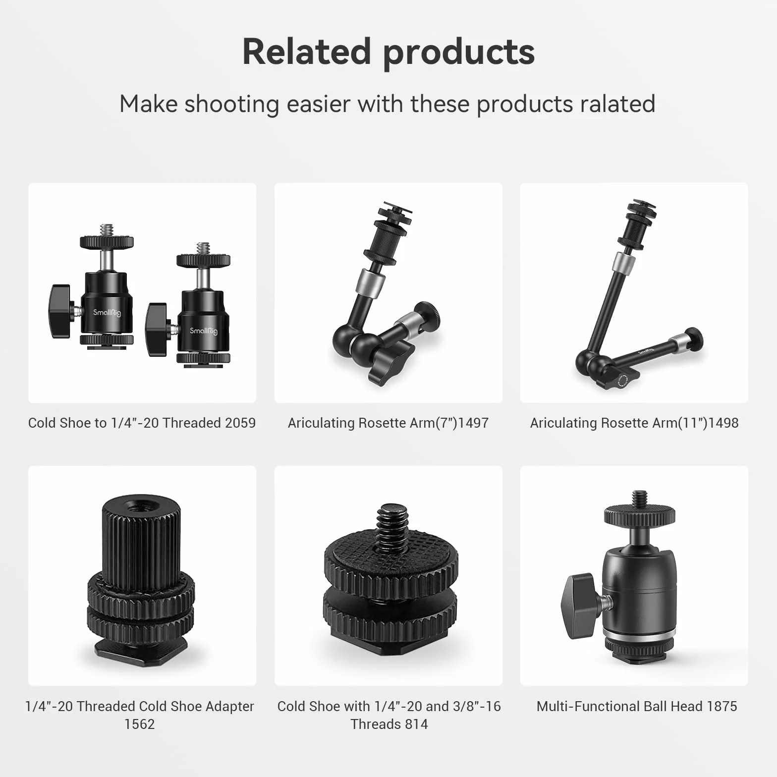 SMALLRIG Głowica kulowa Mini statyw z adapterem gorącej stopki 1/4, obrotowa głowica kulowa 360 ° z adapterem gorącej stopki do monitora LCD, mikrofonu, światła LED - 761