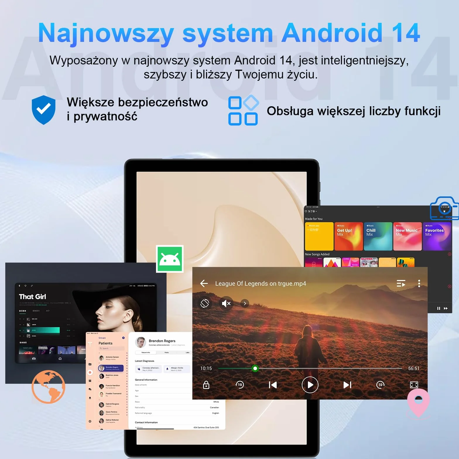 2025 10-calowy tablet z systemem Android 14, 20 GB pamięci RAM + 128 GB pamięci ROM, 8-rdzeniowy procesor 2,0 GHz, WiFi 6, Widevine L1, tablet dotykowy z etui|klawiatura|mysz