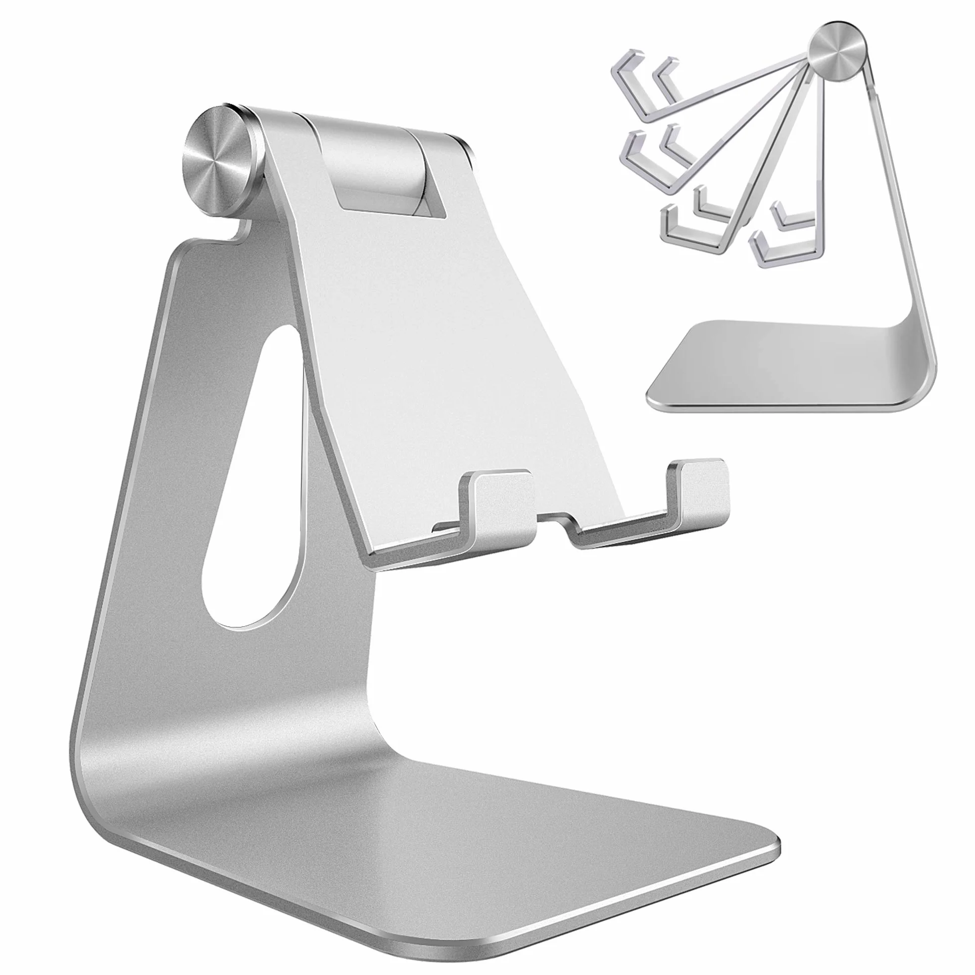 Stojak na telefon komórkowy Lucrave, regulowany aluminiowy uchwyt na telefon komórkowy na biurko Home Office dla iPhone 15 14 13 Pro Max Plus Mini XR XS X SE, Samsung Galaxy S24 S23, srebro