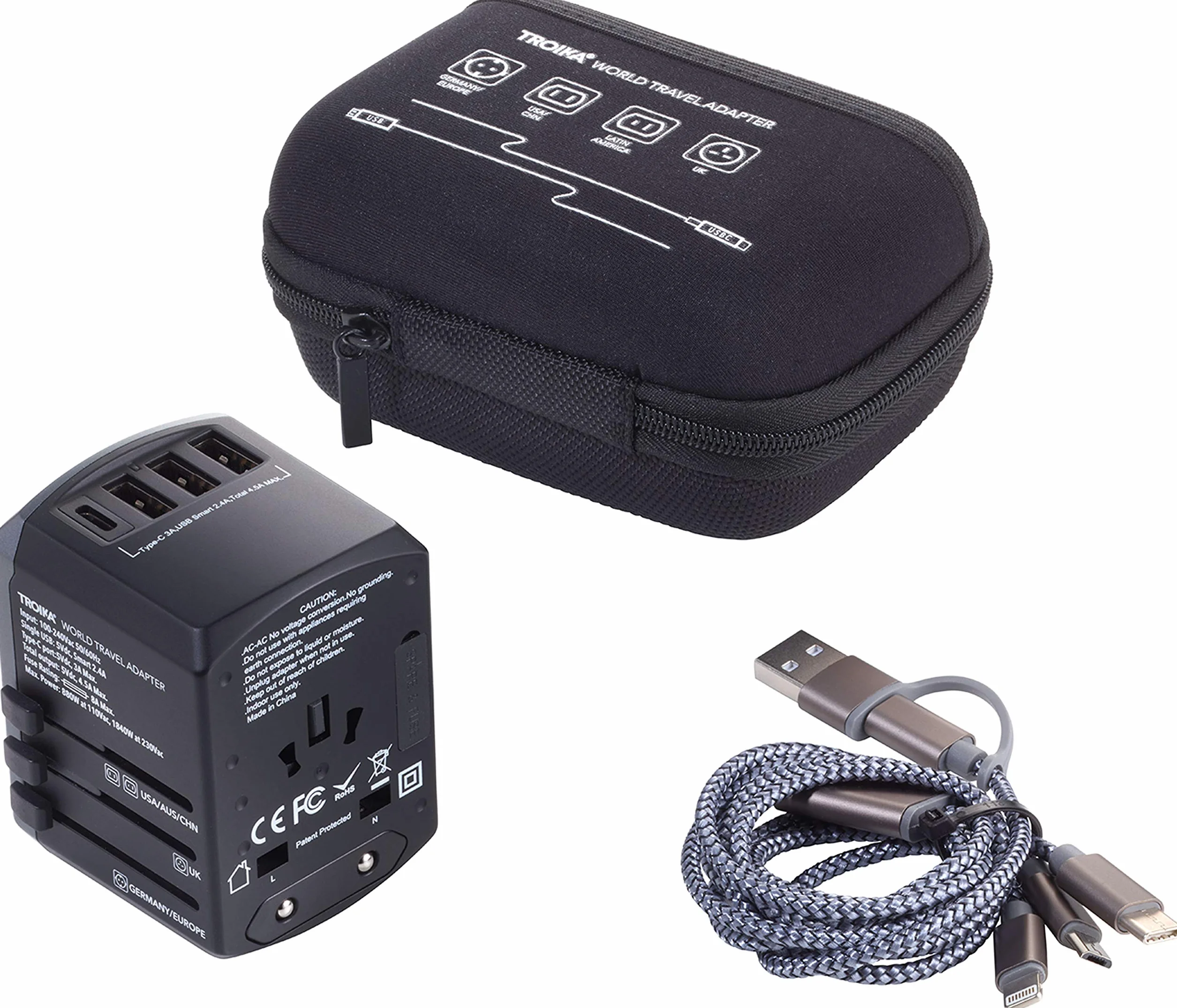 TROIKA Designerski zestaw adapterów podróżnych TROIKA World Travel Adapter, czarny, 26cm, Nowoczesny