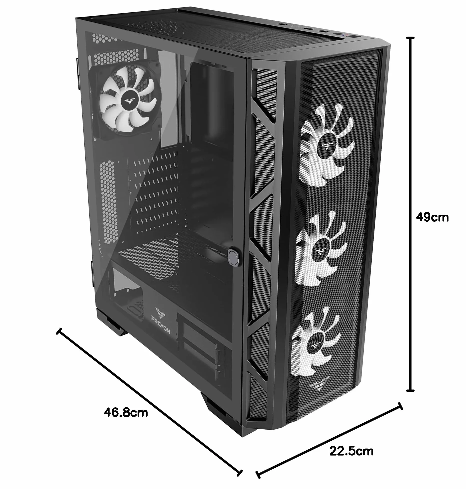 PREYON Obudowa PC Komputerowa Mid Tower Modułowa ARGB Szkło Hartowane Micro ATX Mini ITX Gaming Chłodzenie Wodne USB 2.0 3.0 Magnetyczny Filtr Kurzu 4 Wentylatory Grafika 360mm – Nest Meshy+