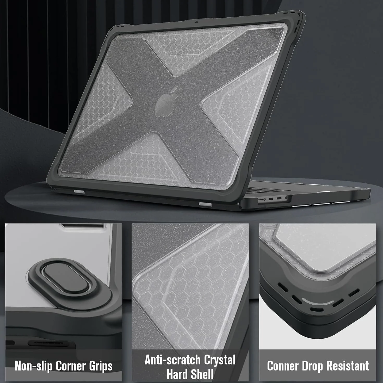 FINTIE Hybrydowe etui kompatybilne z MacBook Pro 14 cali M5 M4 M3 M2 M1 Pro/Max (2026-2021), wytrzymałe twarde etui z krawędziami odporne na wstrząsy, brokatowe