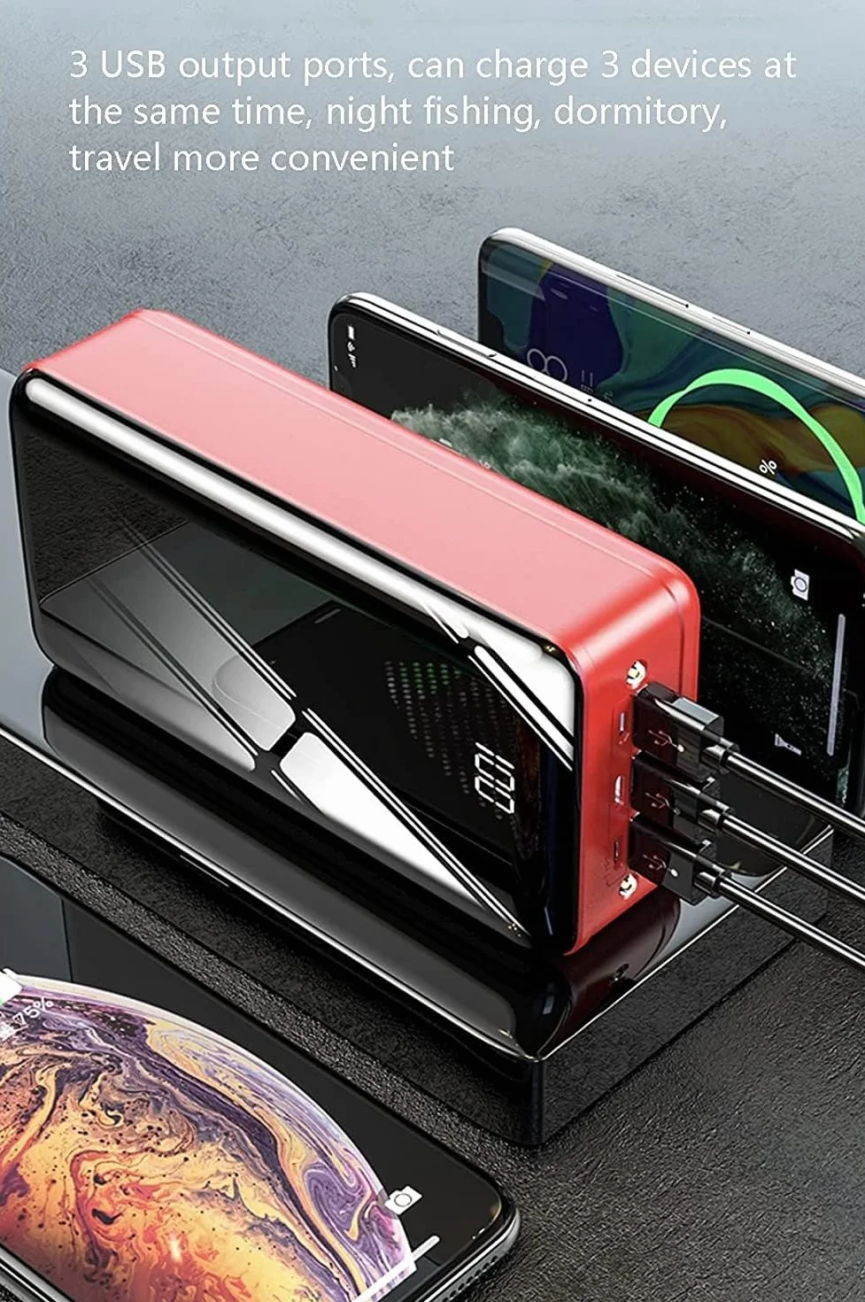 Wodoodporna 5000 Mah Ogromna Pojemność Zewnętrzna Bateria Przenośna Ładowarka 3 Wyjście 3 Wejście Szybkie Ładowanie dla smartfonów, tabletów, konsol do gier (kolor : Czerwony)
