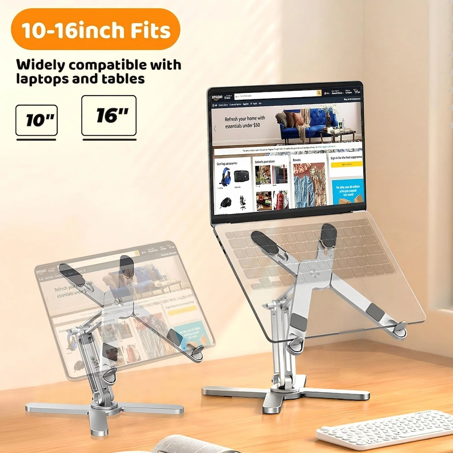 Moallia Ergonomiczny uchwyt na laptopa, teleskopowy stojak na laptopa o 360 stopni, do pracy przy biurku, w pełni składany dla łatwego przechowywania, pasuje do wszystkich MacBooków, laptopów o