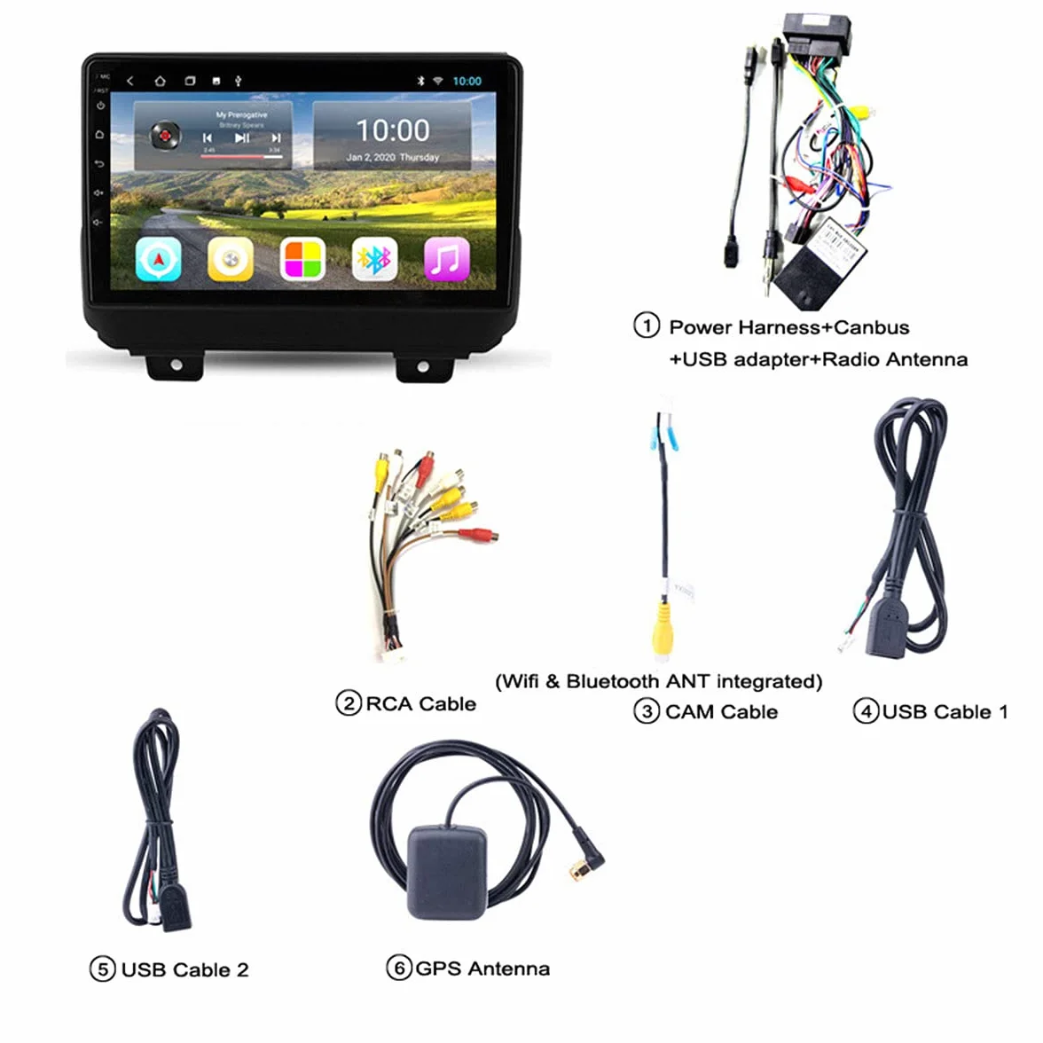 Nawigacja GPS dla radia samochodowego Ekran dotykowy System nawigatora Bluetooth 4.0 Odtwarzacz multimedialny, dla Wrangler 2018 Pojazd Sprzęt GPS, Mapa Aktualizacja