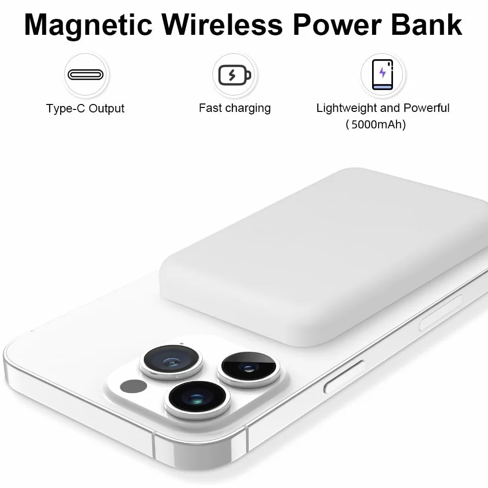 Flintronic Powerbank 5000 mAh Bezprzewodowy USB C do iPhone 15/14/13/12 Pro