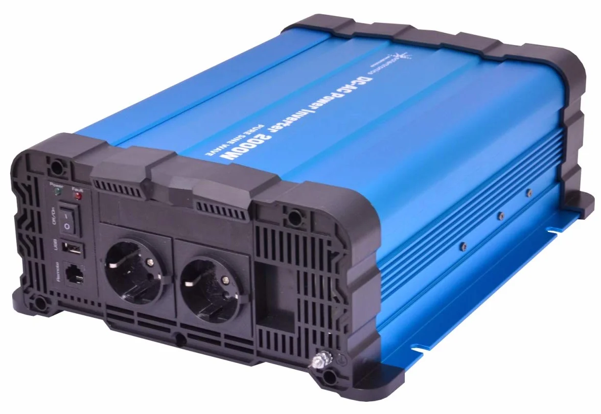SOLARTRONICS Przetwornica napięcia FS2000DR 12 V 2000 W - falownik 12 V na 230 V - czysty sinus - kompatybilny z LiFePO4/litową, ołowiową, żelową lub AGM - USB - pilot zdalnego sterowania opcjonalnie
