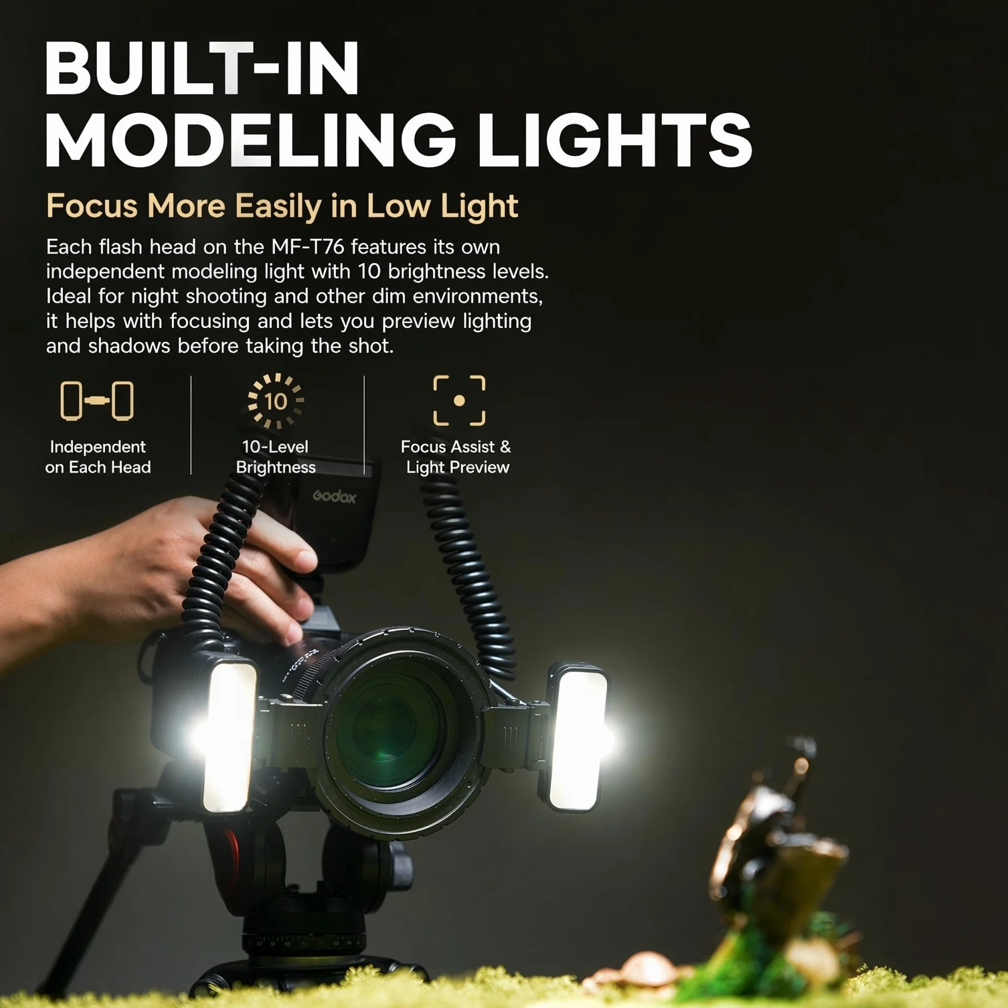 Godox MF-T76N TTL makro podwójna lampa błyskowa do Nikon, 76 W GN22,4 Twin Flash z regulowanymi podwójnymi głowicami, recykling 1,2 s, HSS, do fotografii makro, biżuterii, owadów i fotografii