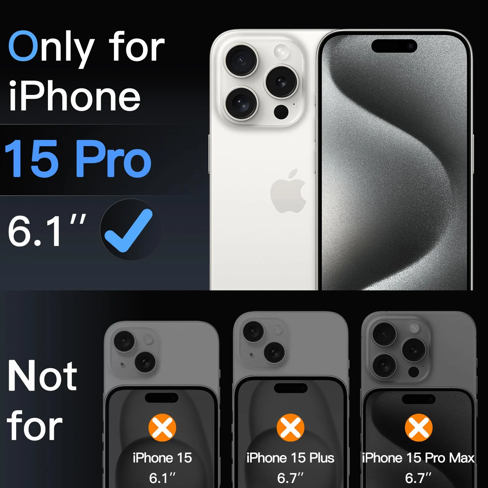 JETech Ochraniacz Ekranu dla iPhone 15 Pro 6,1 Cala, Jednym Kroku Łatwa Instalacja z Auto-Wyrównywaniem Pudełko bez Bąbelków, 9H Szkło Hartowane Film, HD Przejaśniać, 3 Sztuki