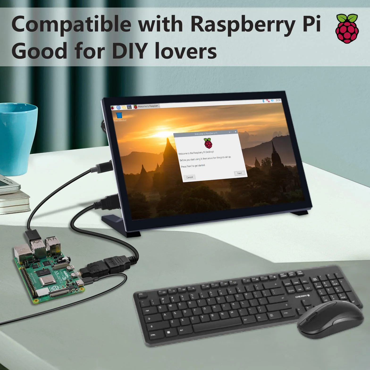 GeeekPi Ekran LCD 10,1 cala do Raspberry Pi, wyświetlacz LCD IPS 1024 x 600, przenośny monitor HDMI do Raspberry Pi 5/Pi 4B/3B+/3B/B+/Zero/400, Win11/10/8/7, bezpłatny sterownik (bezdotykowy)