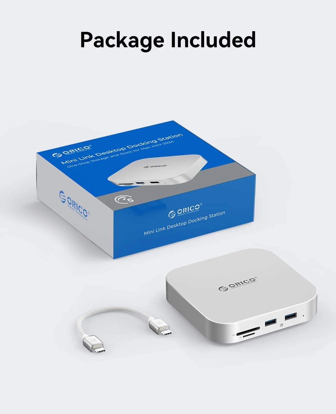ORICO MiniLink Mac mini M4 Hub, port USB 3.0 5 Gb/s, czytnik kart SD 3.0/TF 3.0, gniazdo słuchawkowe 3,5 mm i gniazdo mikrofonowe (M48P)