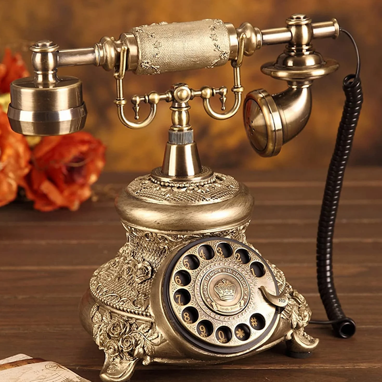WangXLDD Antyczna linia stacjonarna dla osób starszych telefon klasyczny retro biały vintage stałe biurko telefon wykonany z żywicy dom biuro Europa