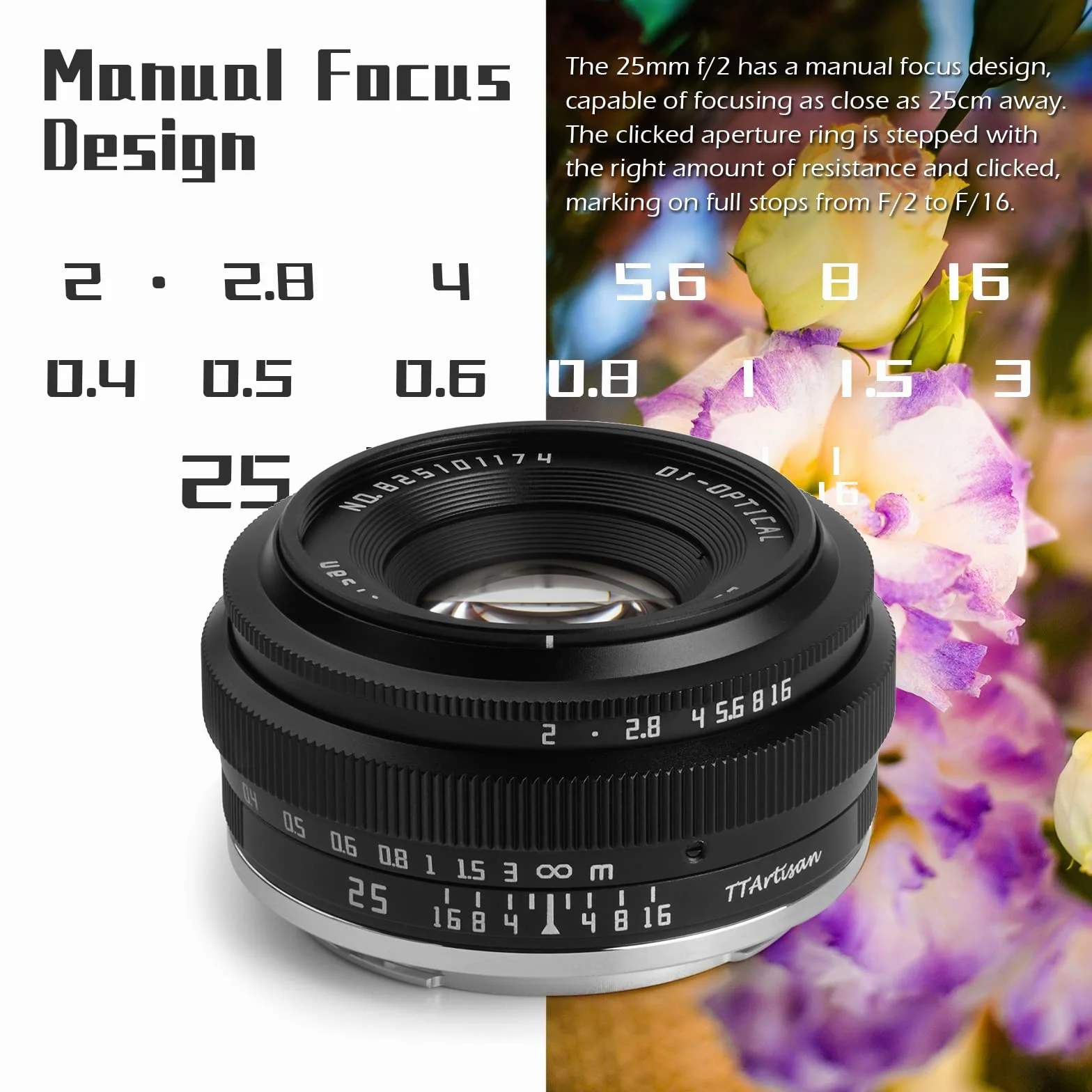TTartisan 25 mm F2 szerokokątna ręczna soczewka, kompatybilna z MFT M4/3-Mount bezlusterkowa epm1 emp2 E-PL1 E-PL2 E-PL3 E-PL5 E-PL6 G2 G3 G5 G6 G7 G9 GH1 GH2 GH3 GH4 GH5S