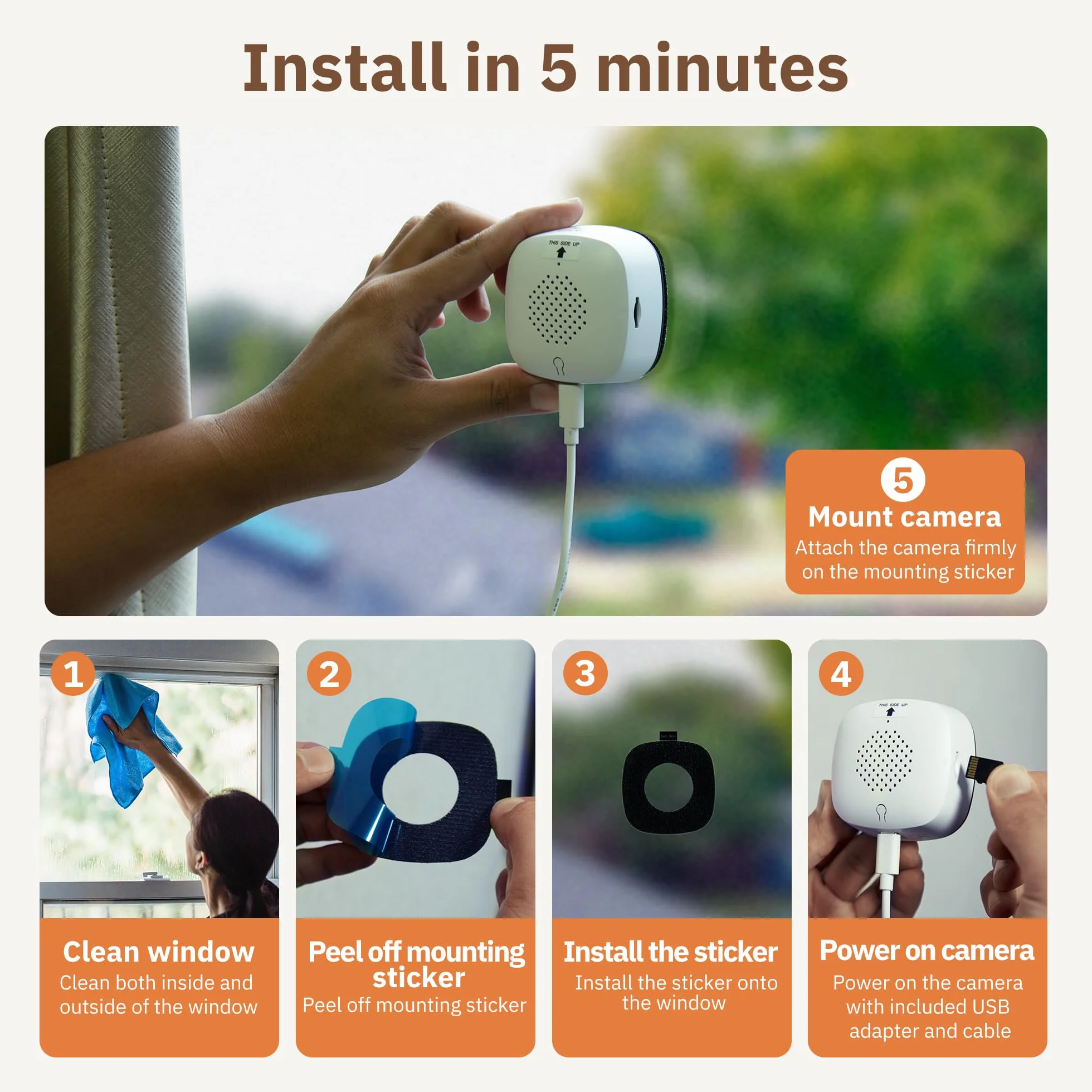 Girafit Kamera okienna 3 MP 2K, kamery WiFi 2,4 GHz 5 GHz do bezpieczeństwa w domu, 2-pak ChroMax w kolorze noktowizora, wykrywanie osoby i ruchu, nagrywanie 24/7,