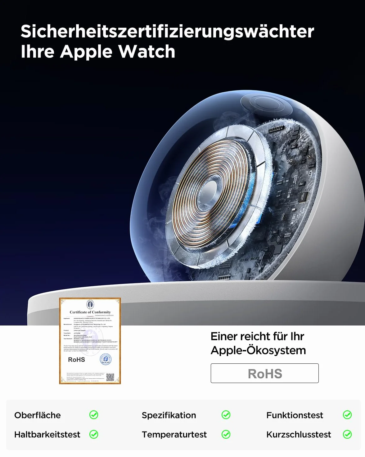 JOYROOM Bezprzewodowa stacja ładująca do Apple Watch, [światło RGB] szybka ładowarka do Apple Watch, magnetyczna ładowarka z kablem ładującym do iWatch Series 10/Ultra 2/9/8/7/6/5/3/2/SE