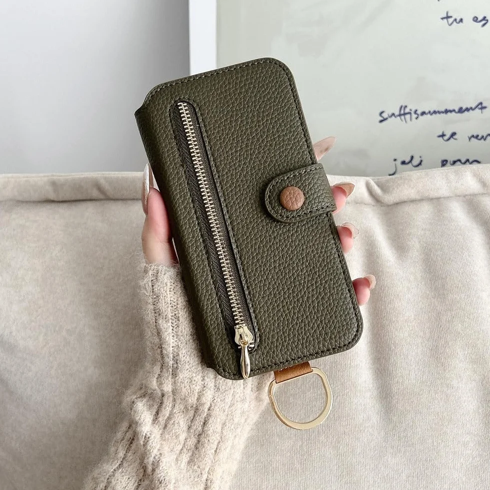 Małe, świeże etui na telefon komórkowy z klapką, odpowiednie do iPhone'a 11 12 13 14 15 16 Pro Max 14 15 16 Plus, opaska na nadgarstek, etui ochronne antypoślizgowe, zielone, do iPhone'a 16 Pro