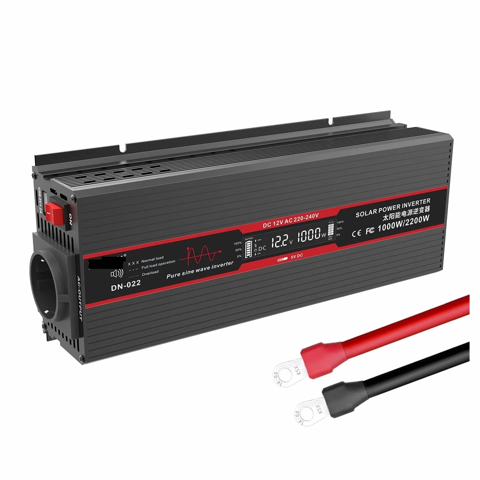Falownik z czystą sinusoidą, Falownik 12V 220 czysta fala sinusoidalna 2200W przetwornica napięcia ciągła moc 1000W przetwornica napięcia z diodą ładowania USB(Nero)