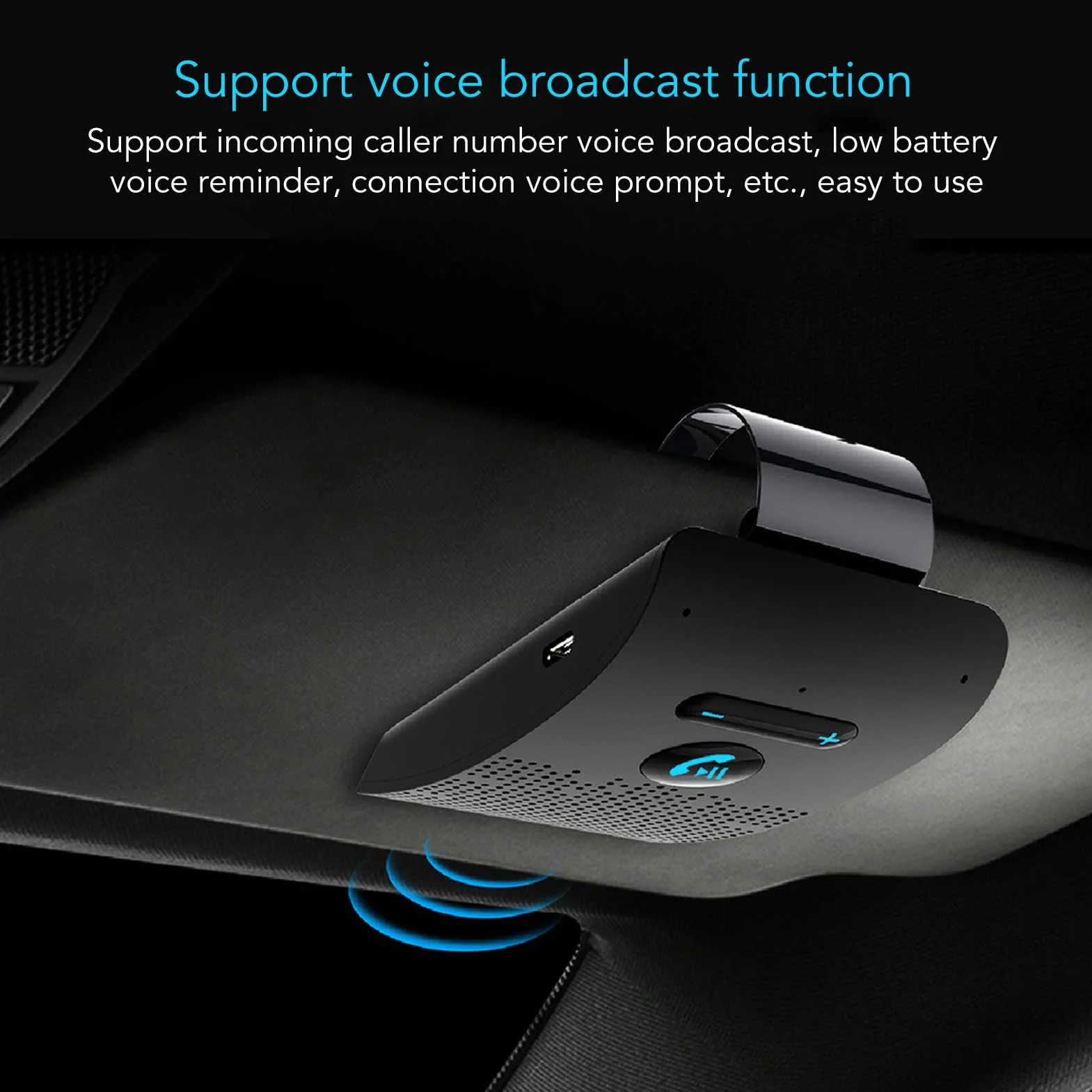Samochodowy Zestaw Głośnomówiący, Zestaw Głośnomówiący z Automatycznym Połączeniem Telefonu Komórkowego Bluetooth 5.0 Bezprzewodowy Adapter do Odbiornika Przeciwsłonecznego Głośnik MP3 z Klipsem z Tył