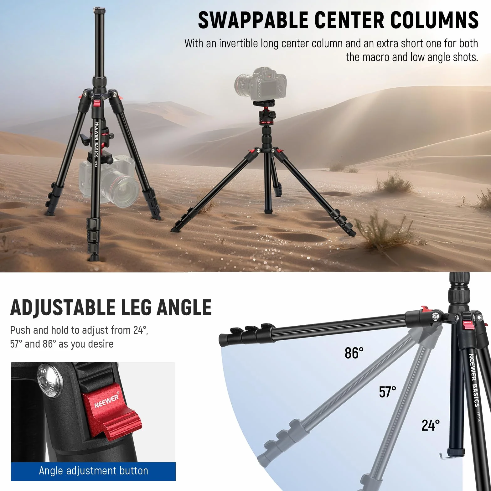 NEEWER BASICS Statyw Aparat podróżny 182 cm, lekki przenośny statyw DSLR z głowicą kulową, płyta QR Arka, uchwyt na telefon kompatybilny z iPhone do zdjęć i filmów, Max 6 kg, TP14