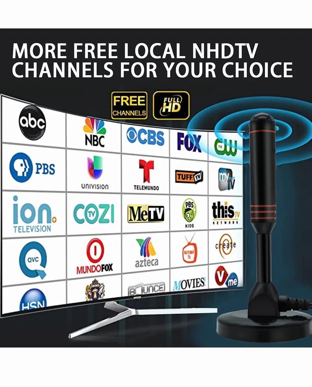 Vecys Cyfrowa Antena Telewizyjna DVB-T2 Przenośna Wewnętrzna Zewnętrzna DTMB z Podstawą Magnetyczną Kabel 5m USB TV