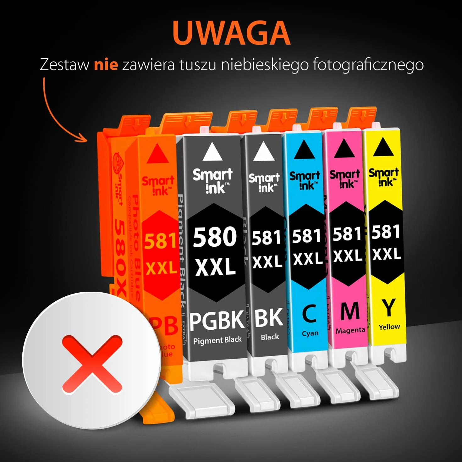 Smart Ink Kompatybilne wkłady atramentowe jako zamiennik do Canon PGI 580XXL CLI 581XXL 580 581 XXL (5 sztuk) do użytku z PIXMA TS6151 TS6150 TR8550 TS6250 TR7550 TS6251 TS9550 (PGBK & BK/C/M/Y)