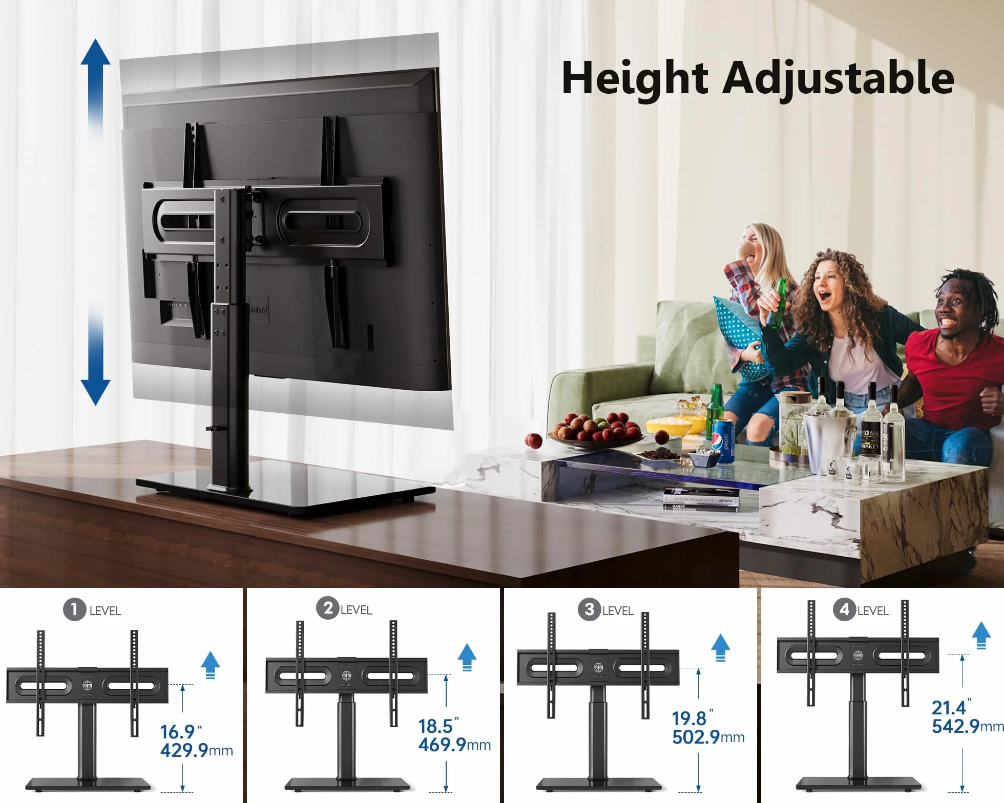FITUEYES Uchwyt TV na stojaku TV do monitora od 32 do 65 cali Regulowana wysokość obrotowa ±40° Stojak TV Maksymalne obciążenie 40KG Max VESA 400x600 mm