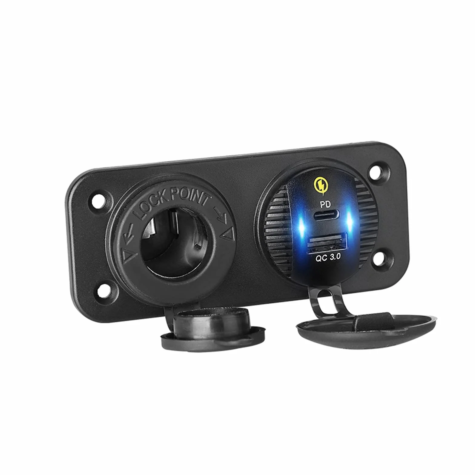 Ładowarka samochodowa, Gniazdo samochodowe USB 12 V typu C, montaż na panelu, 2-portowe(Pd and Qc3.0 Port)