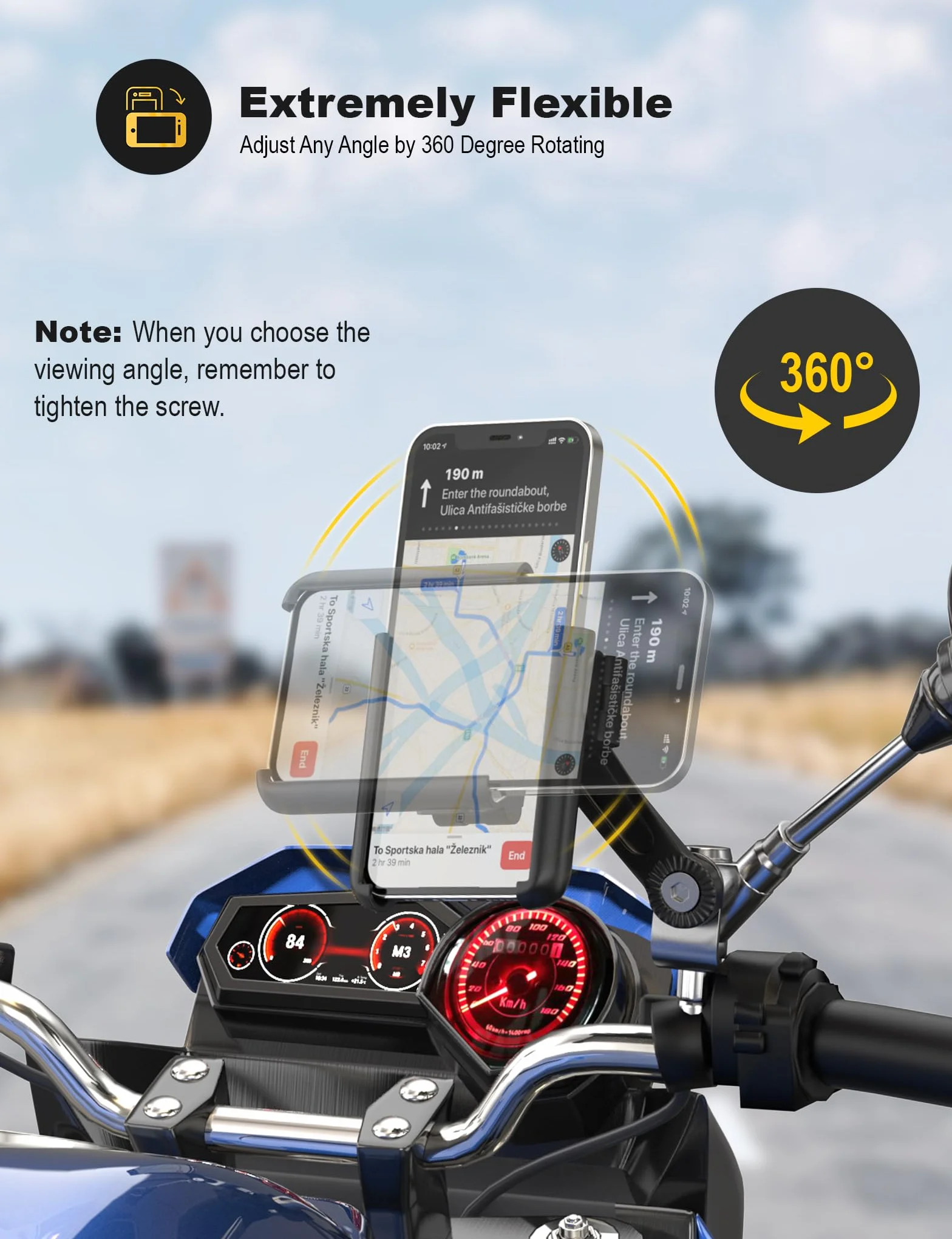 Grefay Motocyklowy Uchwyt na Telefon Komórkowy,Szybki Demontaż, Obracany o 360 Stopni Motocykl Uchwyt na Telefon do Smartfonów 3,5-7,0 Cali