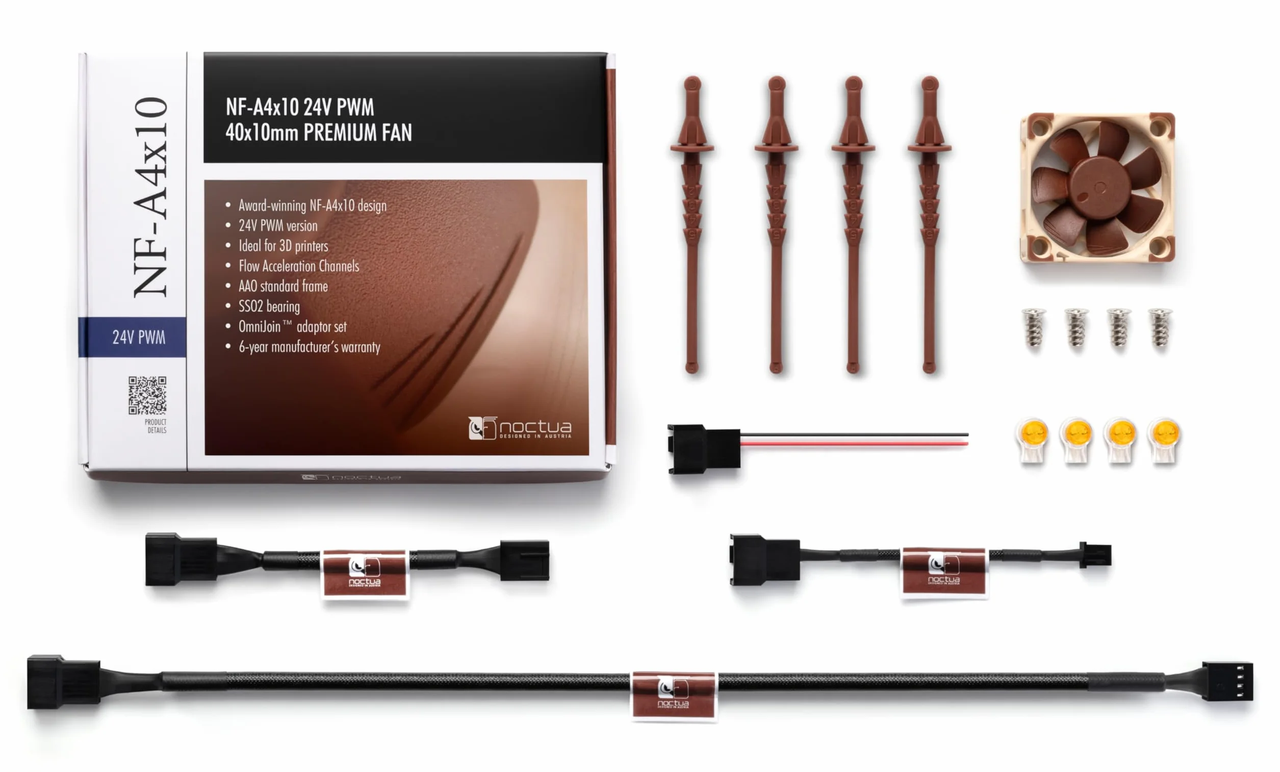 Noctua NF-A4x10 24V PWM, Cichy 40-milimetrowy Wentylator do Drukarek 3D i Innych Zastosowań (40x10 mm, Brązowy)