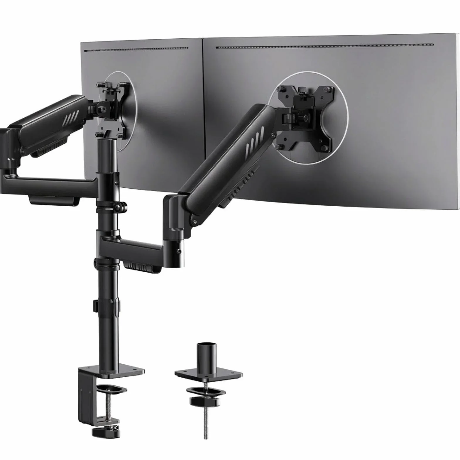 ErGear Podwójne ramię monitora, regulowany pionowy uchwyt biurkowy do ekranów 33–81.3 cm, 9 kg na ramię, zwiększona stabilność ze zintegrowanym zaciskiem C, ulepszone zarządzanie kablami, VESA 75 x 75