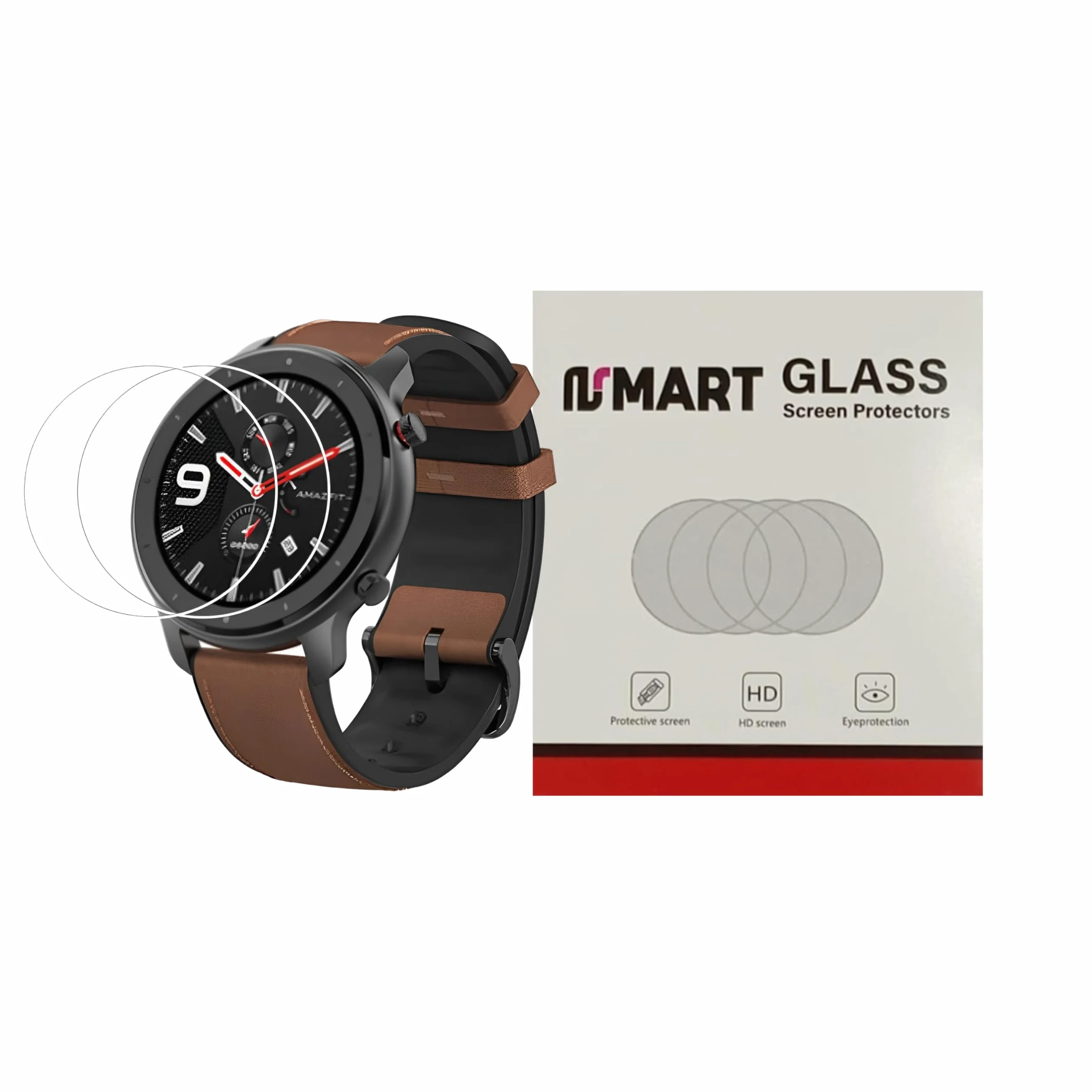 ZLeishouer osłona ekranu do Amazfit GTR 47 mm, twardość 9H, osłona ekranu ze szkła hartowanego do Amazfit GTR 47 mm z ochroną przed odciskami palców, bez pęcherzyków powietrza, krystalicznie