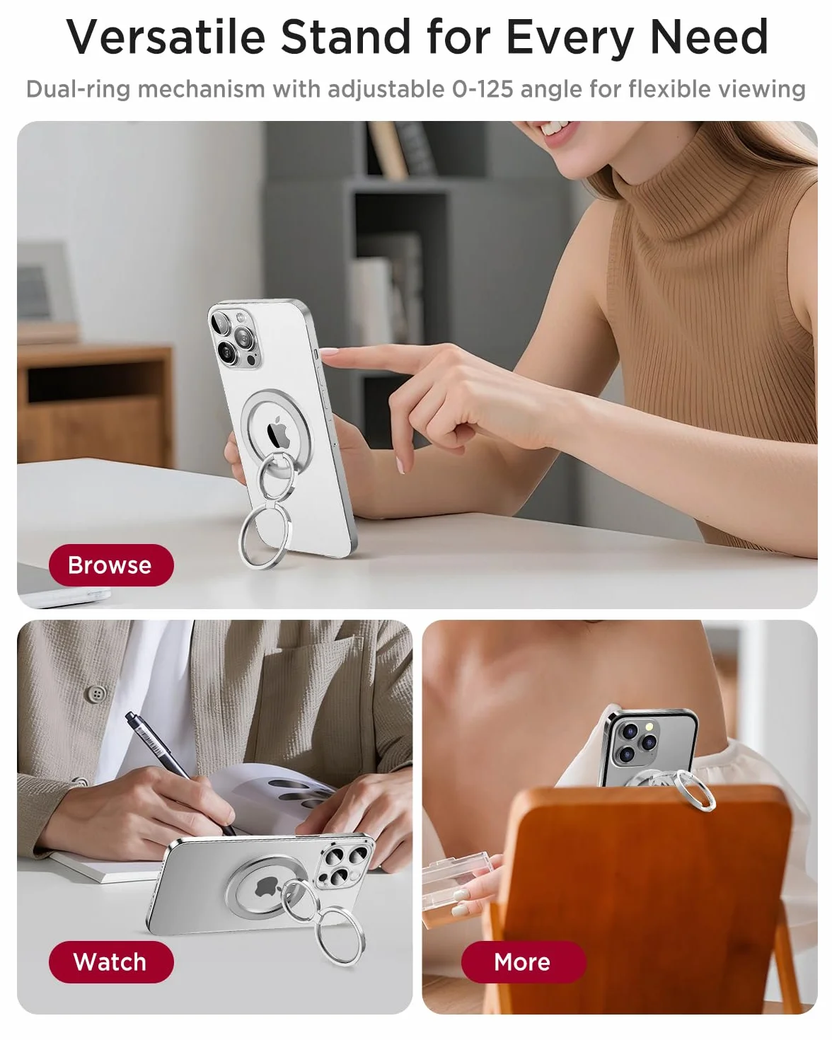 Miimall Mag-safe pierścień kompatybilny z iPhone 17/16/15/Pro Max/Pro, dwustronny magnetyczny pierścień, wytrzymały stojak ze stopu cynku, trwały bezpieczny pierścień Mag do iPhone'a 17 16 15 14 13 12