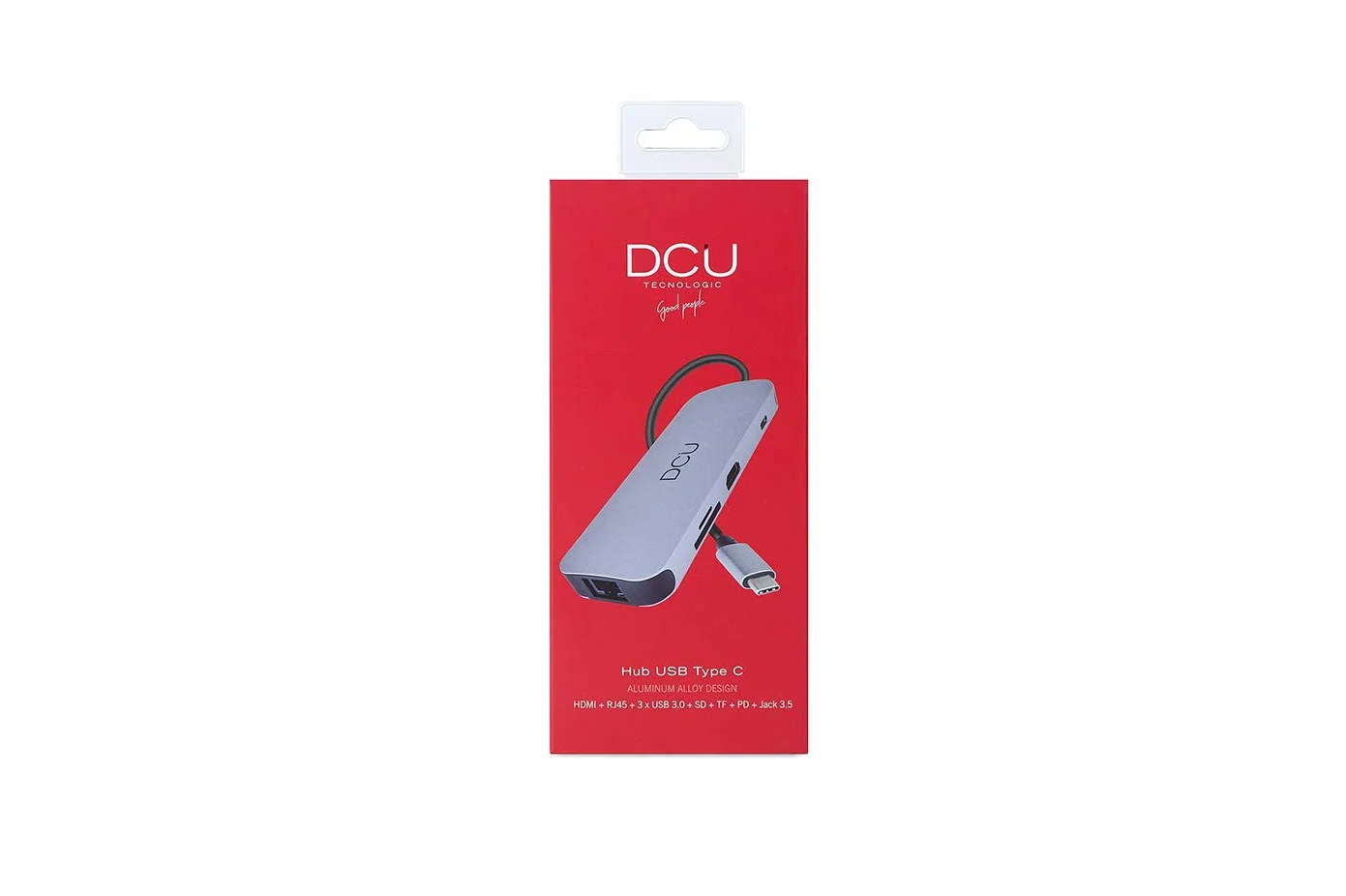 DCU Technologic | Adapter HUB USB C na HDMI, Audio Jack 3.5mm, 3*USB 3.0 Super Speed 5Gbps, RJ45 Gigabit Ethernet, Czytnik SD i TF, USB-C Kobieta Zasilanie | 100W