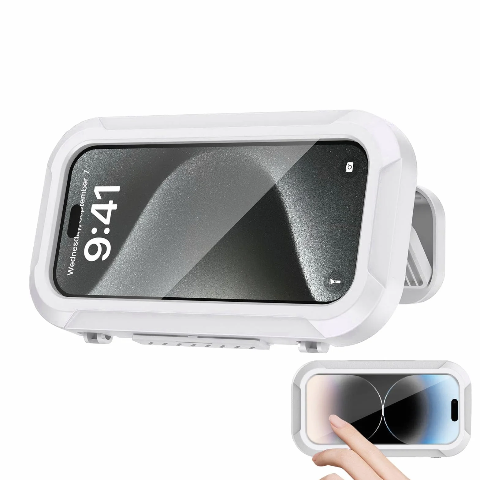 Générique Uchwyt na telefon pod prysznic wodoodporny, obrotowy pokrowiec na telefon z 360 stopni, montowany na ścianie bez dziurkowania wysuwany uchwyt na telefon, uchwyt na ekran dotykowy do łazienki