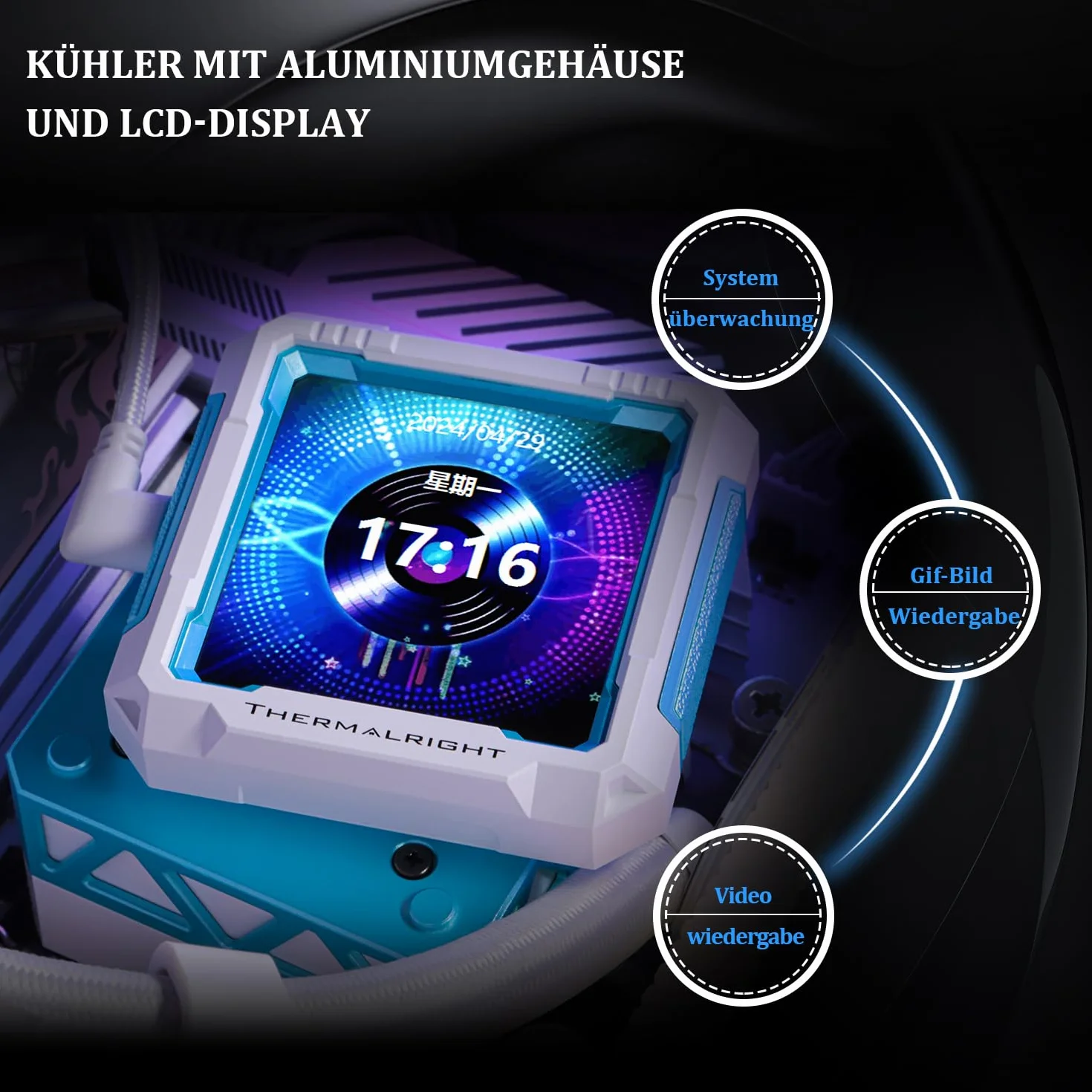 Thermalright FW PRO 360 ARGB WHITE Chłodnica procesora AIO, ekran LCD IPS o rozdzielczości 320 x 320 do AM5 i Intel 1700/1851, wydajny chłodzony wodą 360 specs z wyświetlaczem