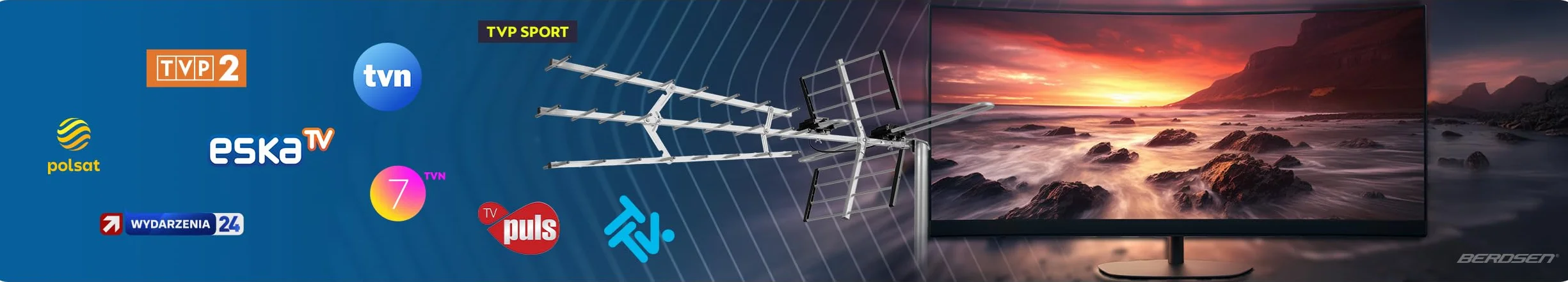 Berdsen Antena DVB-T2 Wewnętrzna 13-15 dB 80 km Outdoor Filtr LTE Full HD 4K