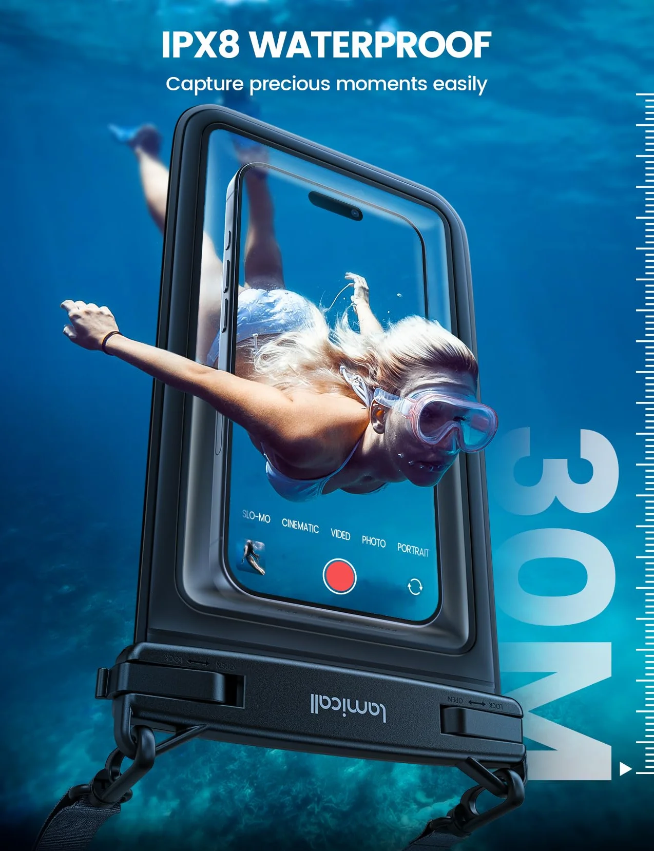 Lamicall wodoodporna torba na telefon IPX8 - [Projekt dwupoziomowy] 7,5-calowa wodoodporna otoczka podwodna do pływania, sucha torba z lanyardem do iPhone 16 15 14 13 12 11 serie,pasuje do 7,5”