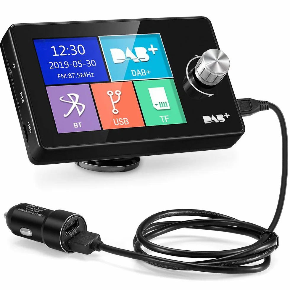 EZoneTronics Kolorowy wyświetlacz samochodowy DAB/DAB 7,1 cm + przenośny cyfrowy adapter radiowy DAB Bluetooth nadajnik FM odbiornik muzyczny + nieograniczone ustawienia wstępne + połączenie
