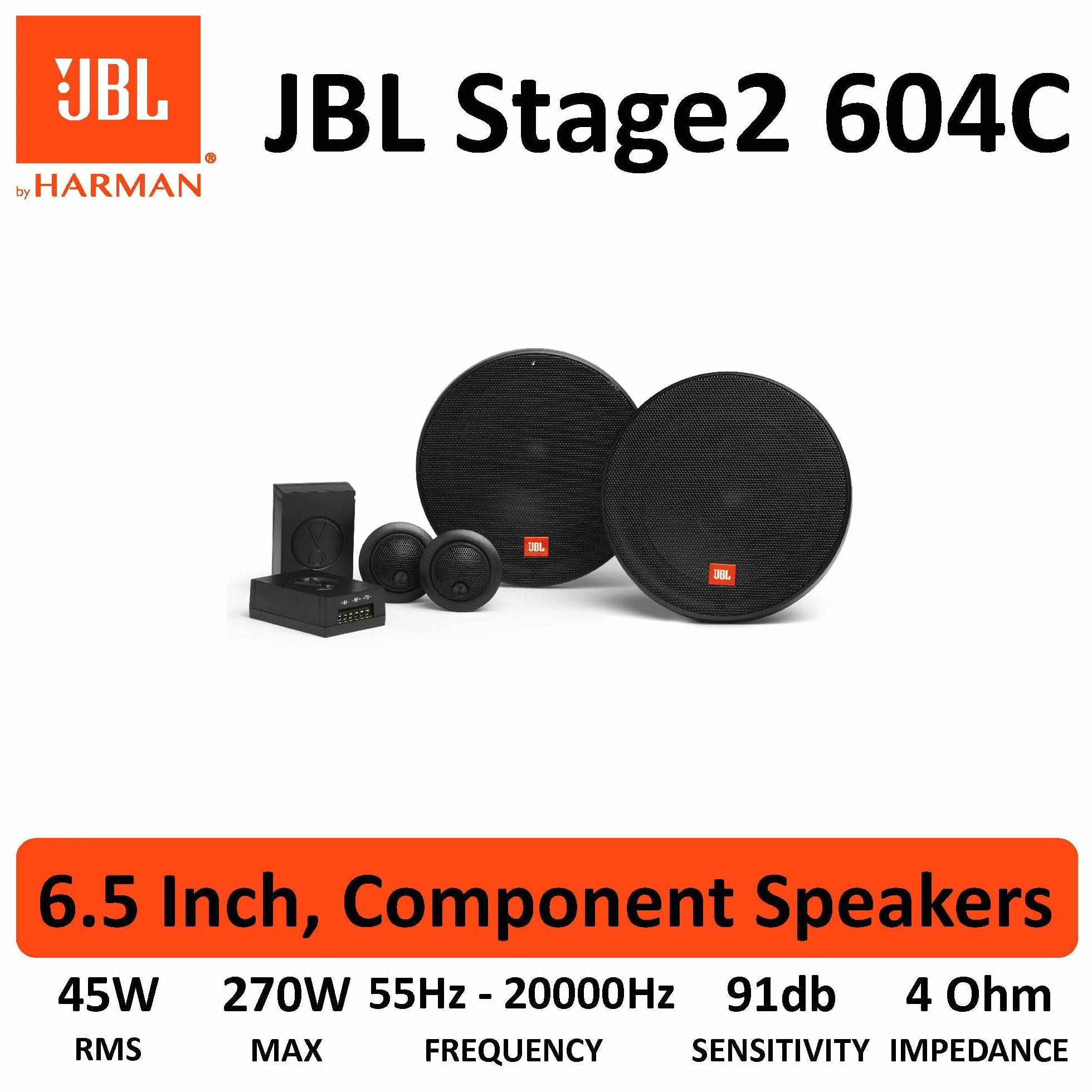 JBL STAGE2604C Dwudrożne Komponenty, Czarny, 275 W