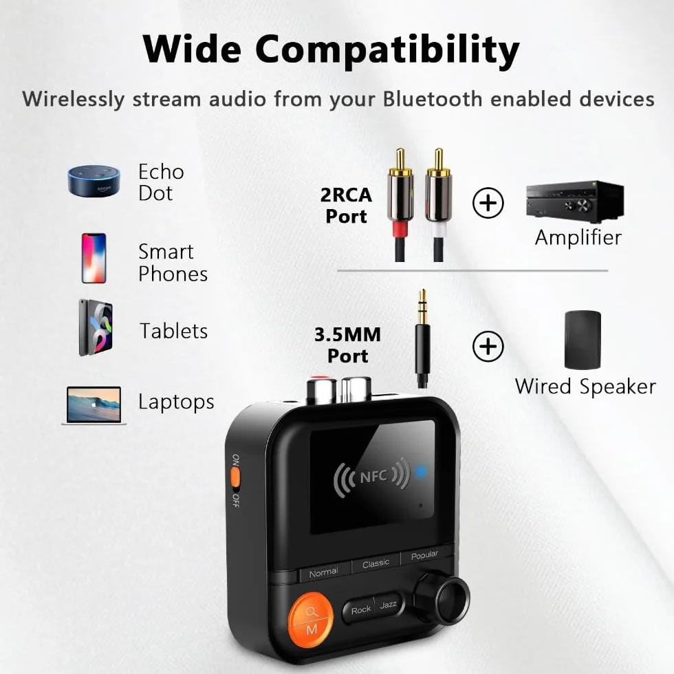 DollaTek Odbiornik Bluetooth Nadajnik Adapter Stereo Bluetooth 5.2 5 Tryb EQ z Karty TIF Wsparcie 3.5mm+2RCA dla Samochodów Domowych G?o?niki Stereo Przewodowe S?uchawki