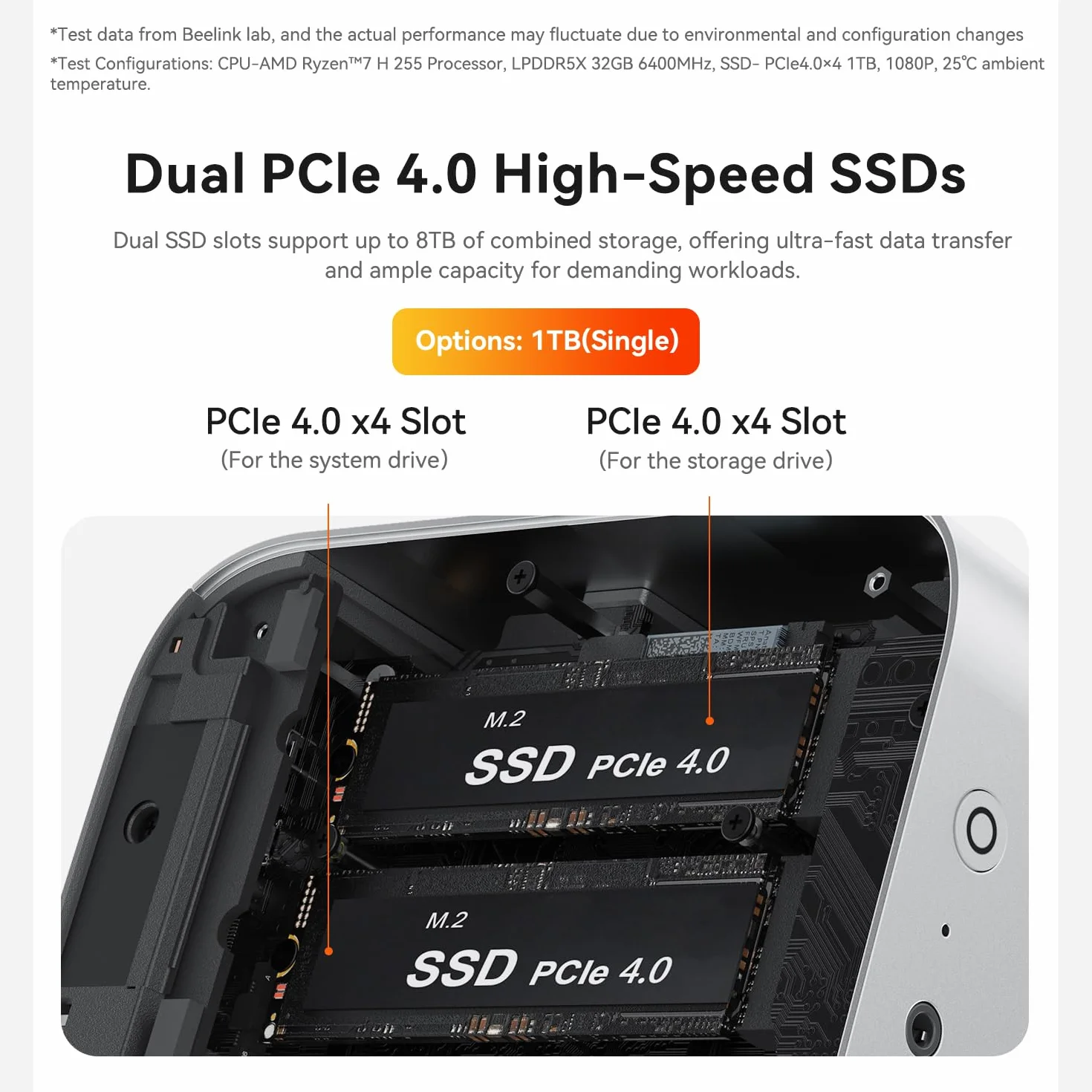Beelink SER9 Mini PC, AMD Ryzen R7 H255 (8C/16T, do 4,9 GHz), 32 GB pamięci RAM DDR5, 1TB M.2 PCIe 4.0 SSD, potrójny ekran 4K, USB 4, HDMI, DP 1.4, BT 5.2, Wi-FI 6, RJ45 2,5 GHz, srebrny