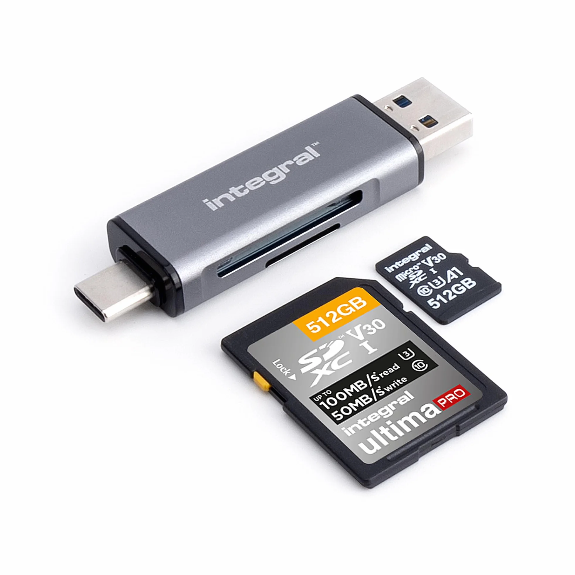 Integral Adapter czytnika kart pamięci microSD i SD – podwójna końcówka USB 3.0 i USB C – do iPhone'a 15/16 Plus/Pro/Pro Max, MacBook Pro/Air M1/M2/M3/M4, iPada, PC, laptopa, smartfona
