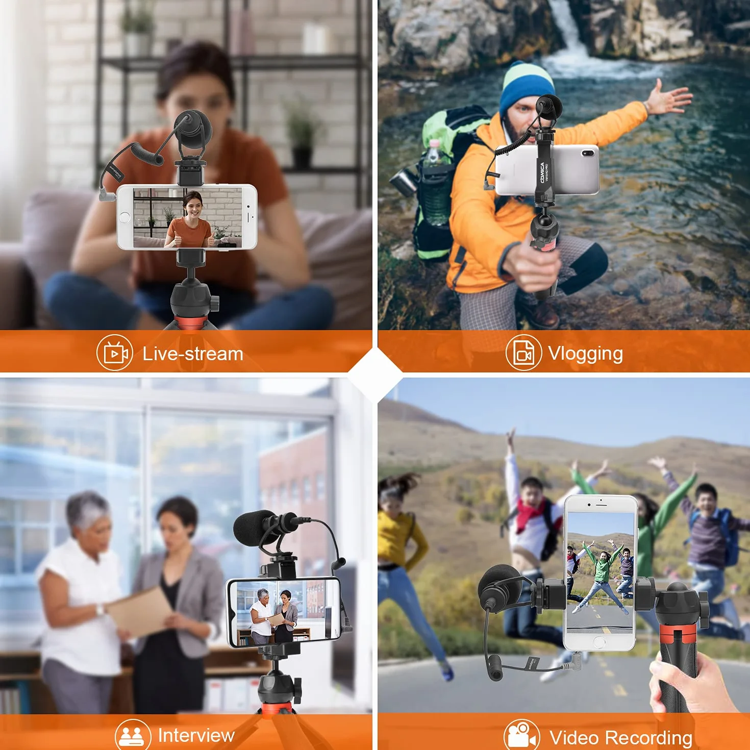 COMICA CVM-VM10-K2 Pro, mikrofon wideo do telefonu komórkowego, zestaw do vlogowania dla Sony, Canon, Nikon DSLR, iPhone'a 15, Samsunga, YouTube, TikTok ze statywem mikrofonowym do strzelby, uchwyt na