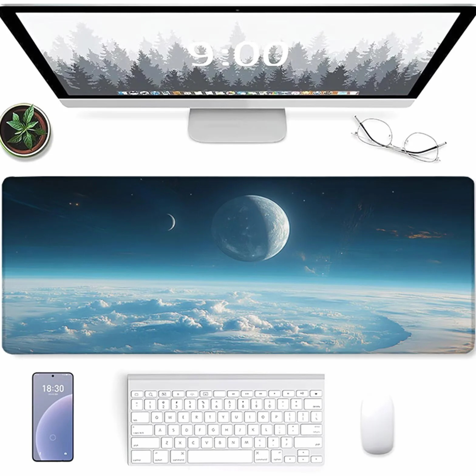 Podkładka pod mysz do gier Planeta 1000 x 500 x 3 mm, mata na biurko XXL Sky Desktop Pad z antypoślizgową gumową podstawą, podkładka pod mysz z szytymi krawędziami, akcesoria do gier, na PC 2-9757