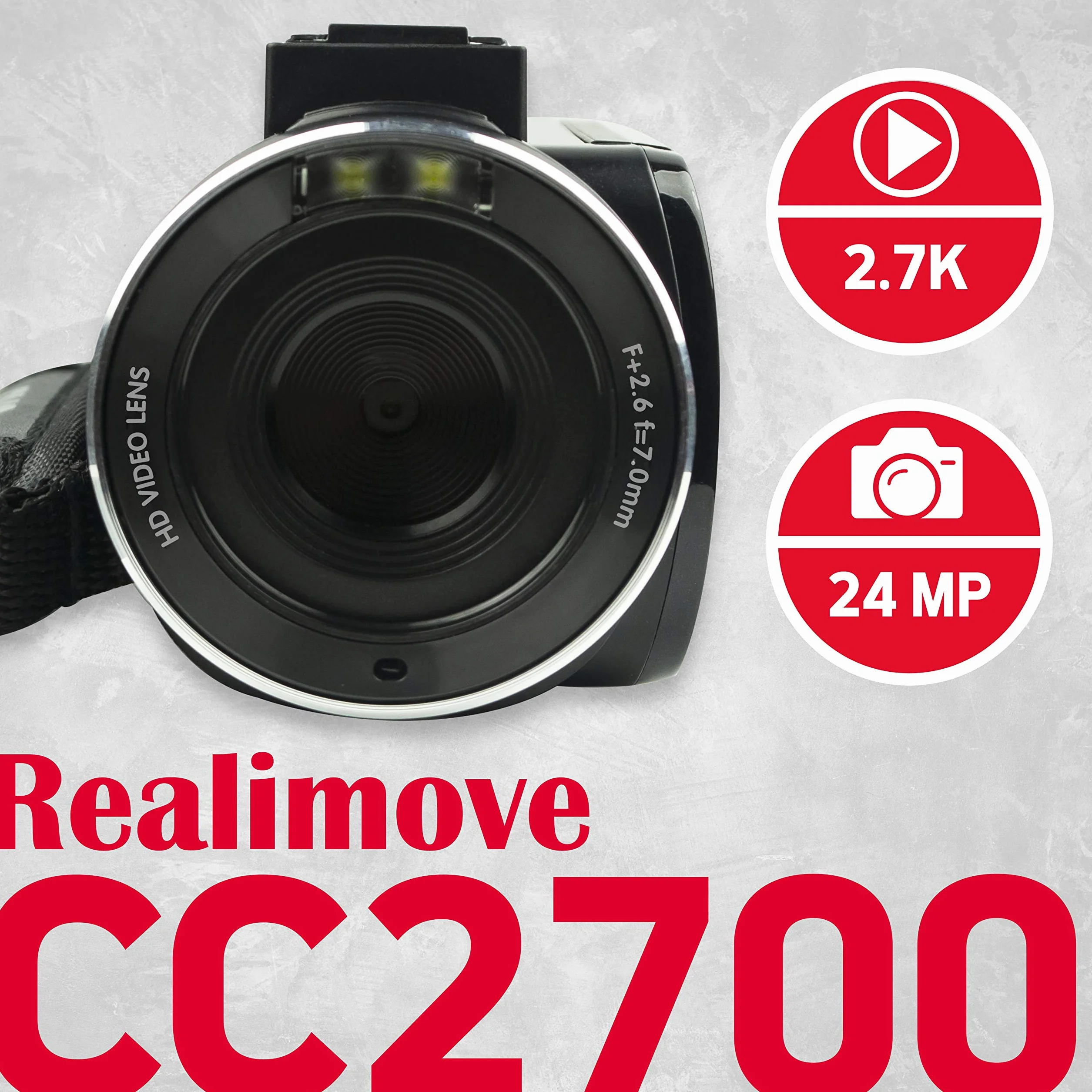 AGFA Realimove CC2700 - kamera cyfrowa, wideo 2,7K, 24MP, ekran dotykowy 3'', 18-krotny zoom, pilot zdalnego sterowania, 2 baterie, mikrofon, bateria litowa - czarny