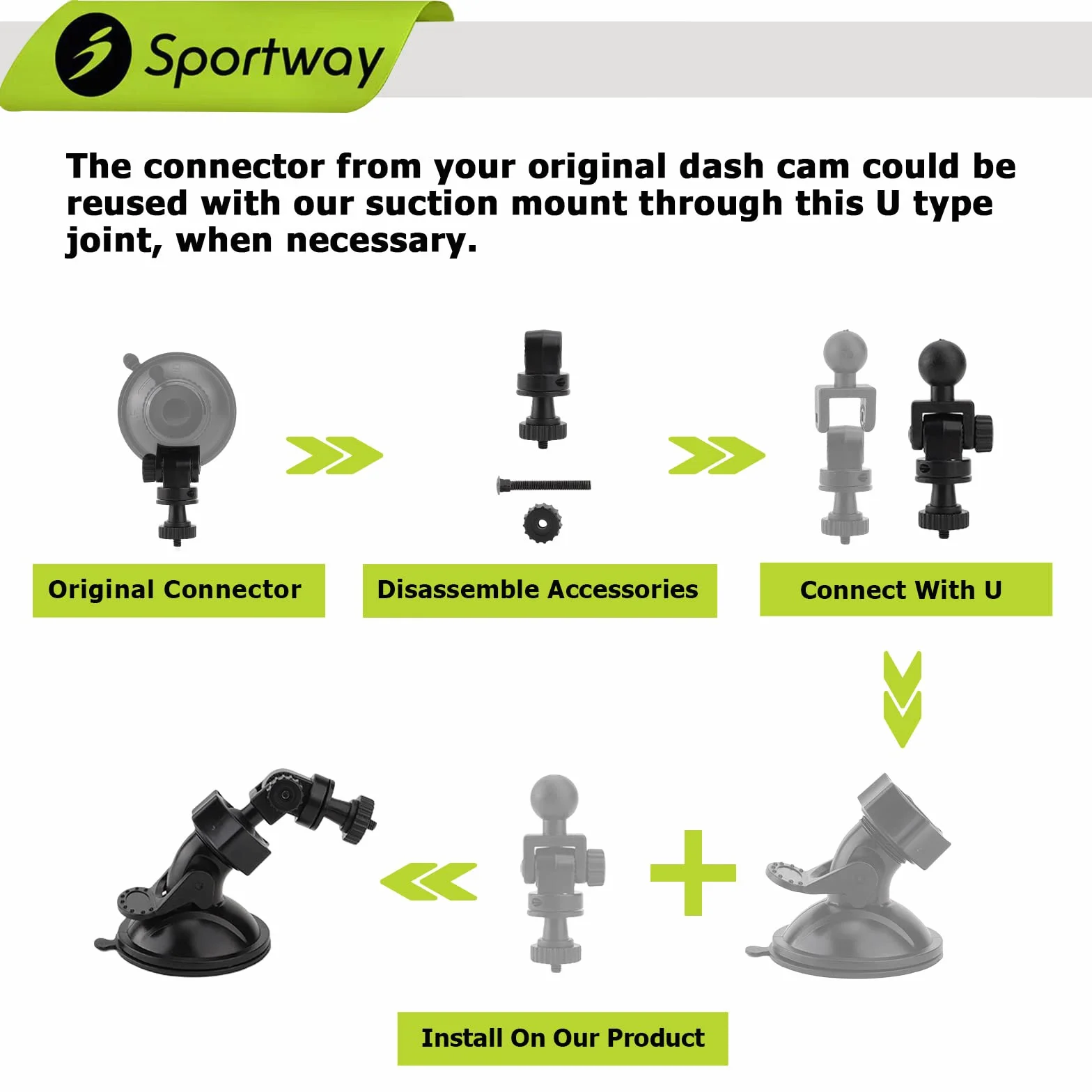 Sportway Uchwyt na kamerę Dash Cam, S10 Pro, przyssawka, 10+ przegubów, do kamer Rove Apeman Chortau Roav Nexar iiwey Rexing Z-Edge Old Shark YI 98% Auto Dash Cameras