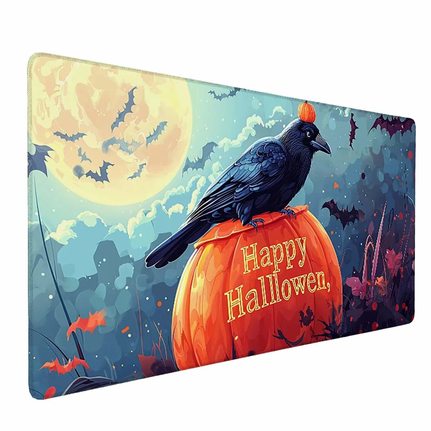 Podkładka pod mysz XXL 1200 x 600 mm duża podkładka pod mysz do gier, wodoodporne i antypoślizgowe gumowe podkładki pod mysz, podkładka pod mysz z wszytymi krawędziami do komputera, PC (dynia wrona) x