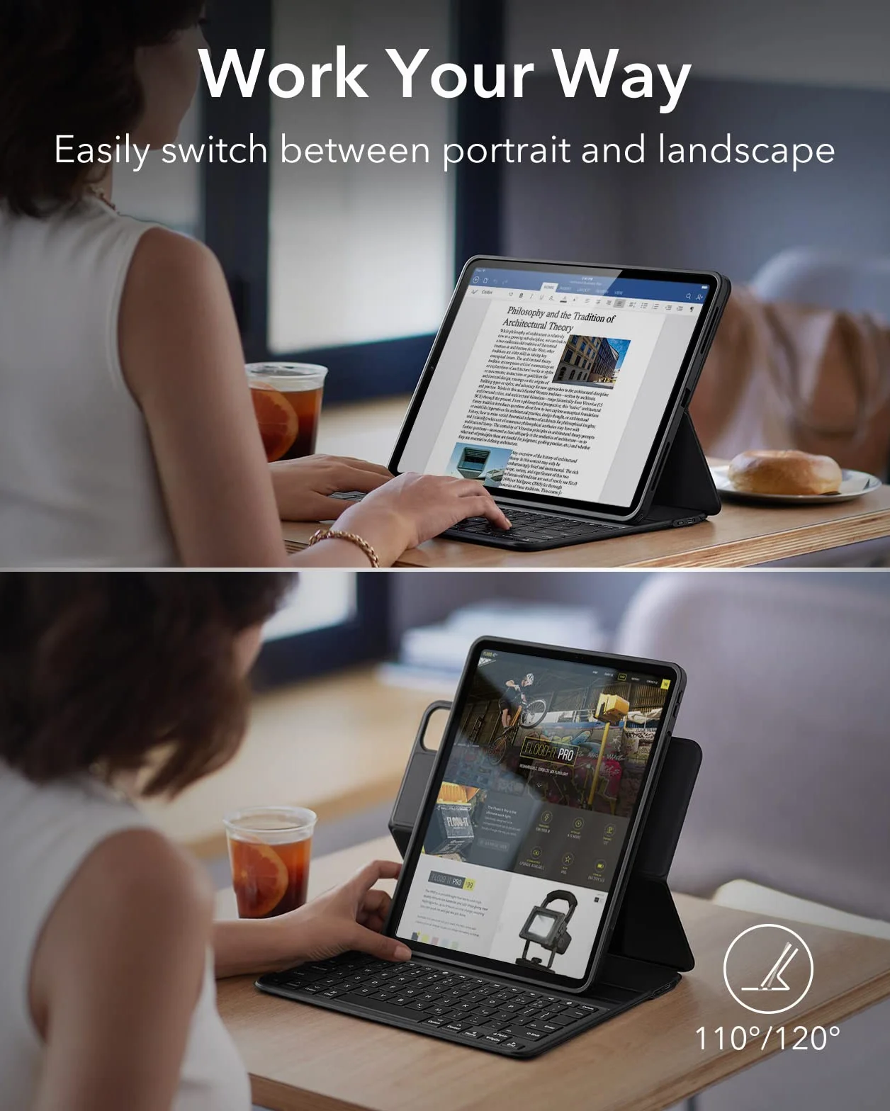 ESR Ascend etui na klawiaturę Lite, iPad klawiatura etui kompatybilne z iPad Pro 11/Air 5/4, magnetyczne zdejmowane etui, regulowany tryb pionowy/poziomy, łatwe do przenoszenia, sprężyste przyciski