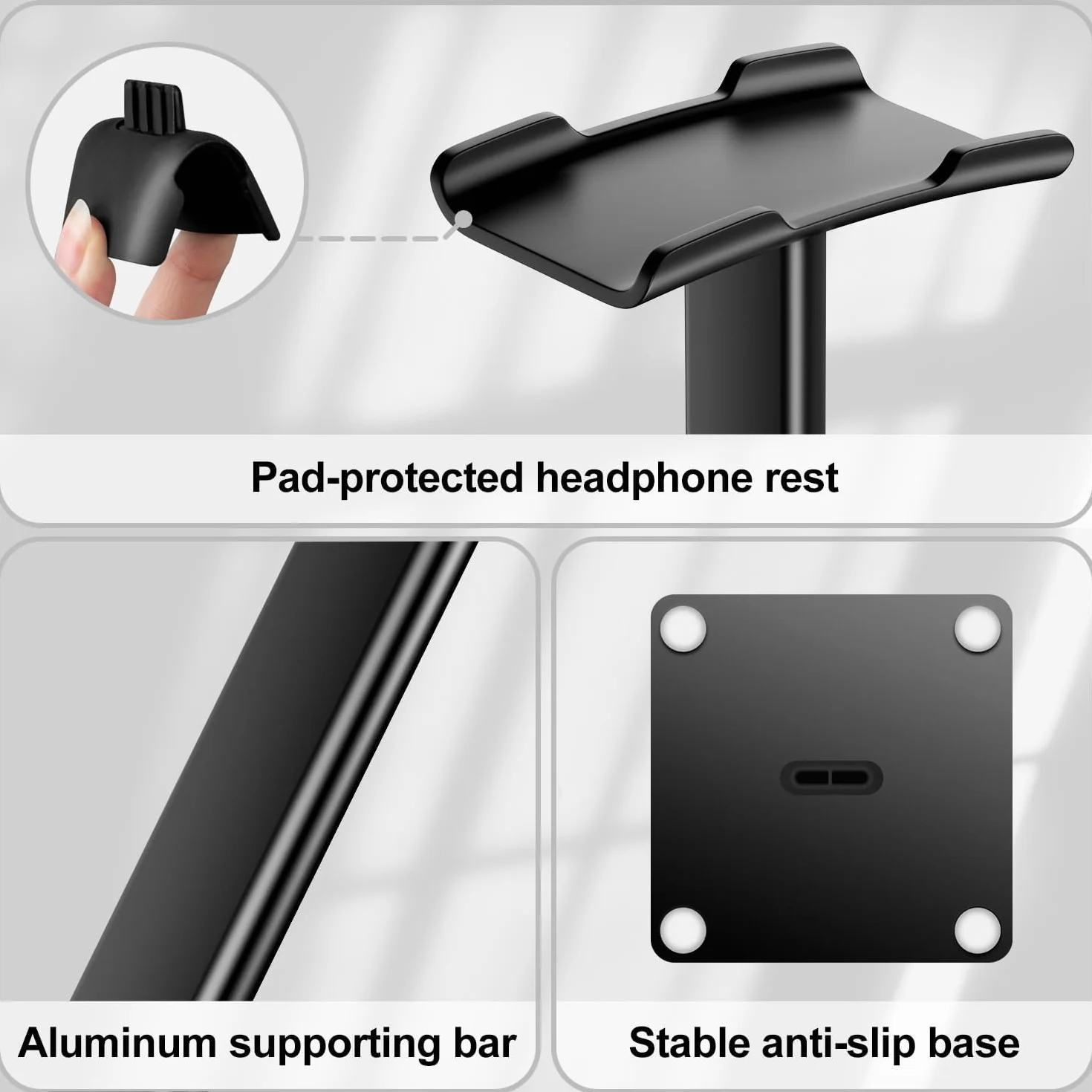 New Bee uniwersalny uchwyt na słuchawki do Sennheiser, Sony, Audio-Technica, Bose, Shure, AKG, zestaw słuchawkowy do gier i zestaw słuchawkowy z wyświetlaczem, aluminium + TPU + ABS, czarny